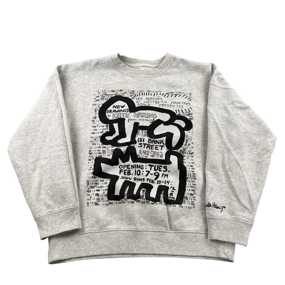 Keith Haring Graphic Art Sweatshirt M Gray Women Streetwear Crewneck Pullover